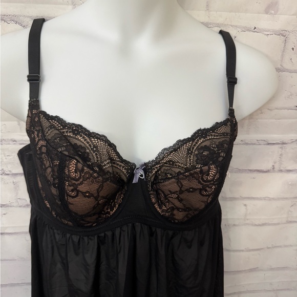 Adore Me Babydoll Neglige Black Size 38DDD Chiffon Sheer Lace Underwire Sexy New - Picture 2 of 10
